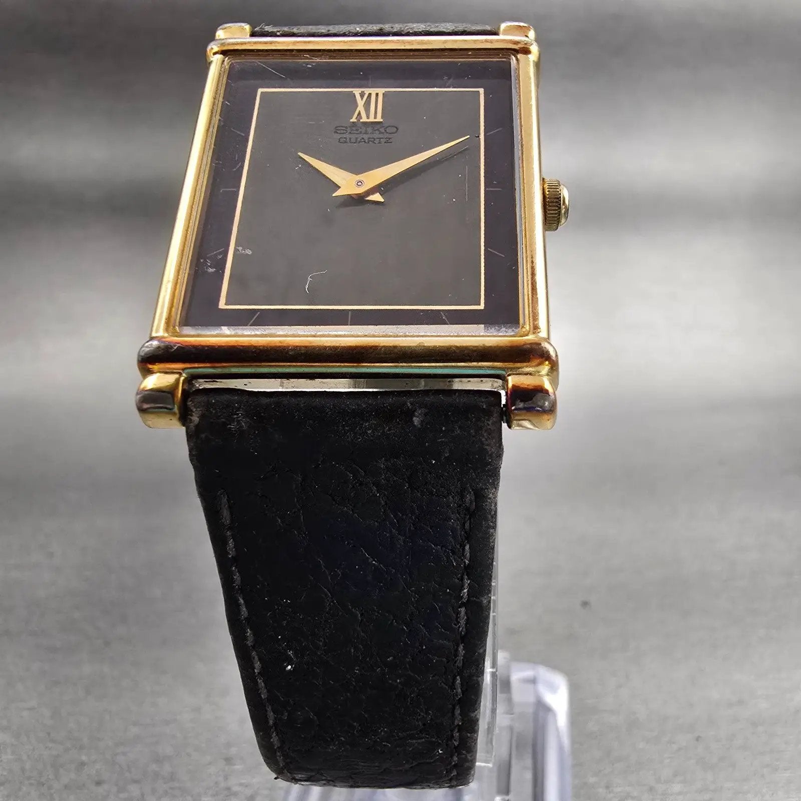 Seiko Watch Men 25mm Gray Dial Gold Tone Rectangle 6530-5399 New Battery Vintage5
