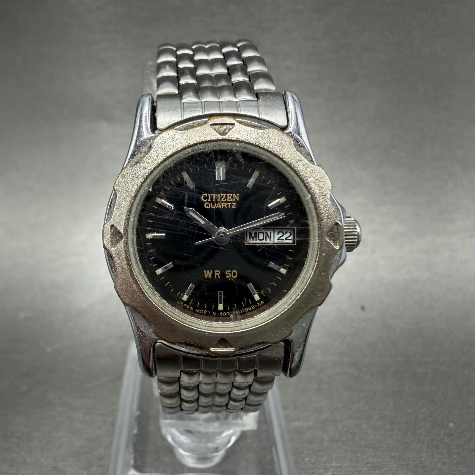 Citizen Watch Women 26mm Black Dial Silver Tone Daydate Round New Battery VTG0