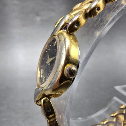 Seiko Watch Women 17mm Black Dial Gold Tone Oval 1F20-5B50 New Battery Vintage2