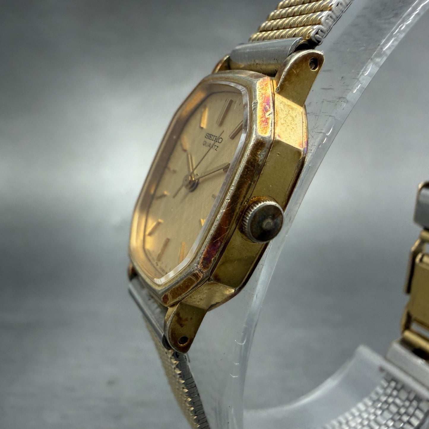 Seiko Watch Women 18mm Champagne Dial Gold Tone Octagon 1421-5040 New Battery2