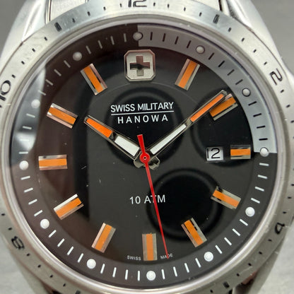 Swiss Military Dive Watch Men 44mm Black Dial Silver Tone Date Round New Battery1