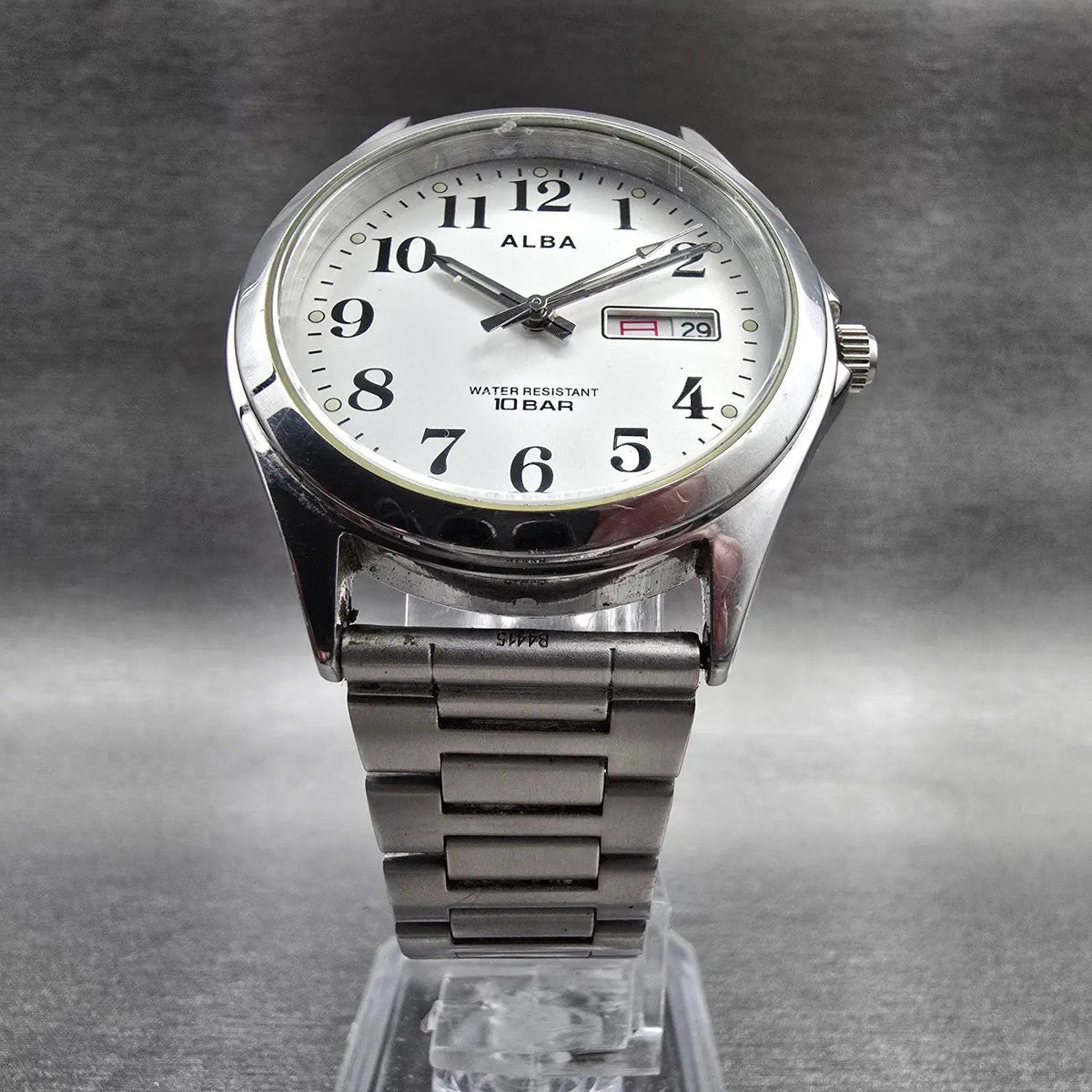 Seiko Alba Watch Men 34mm Silver Dial Silver Daydate 7N33-K002 New Battery Jp235