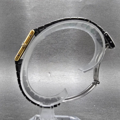 Leroy Tank Watch Women 20mm Black Dial Gold Black Rectangle 8802 New Battery VTG7
