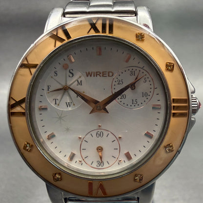 Seiko Wired Watch Women 33mm White Dial Two Tone Daydate Round VD76-KH80 New bat1