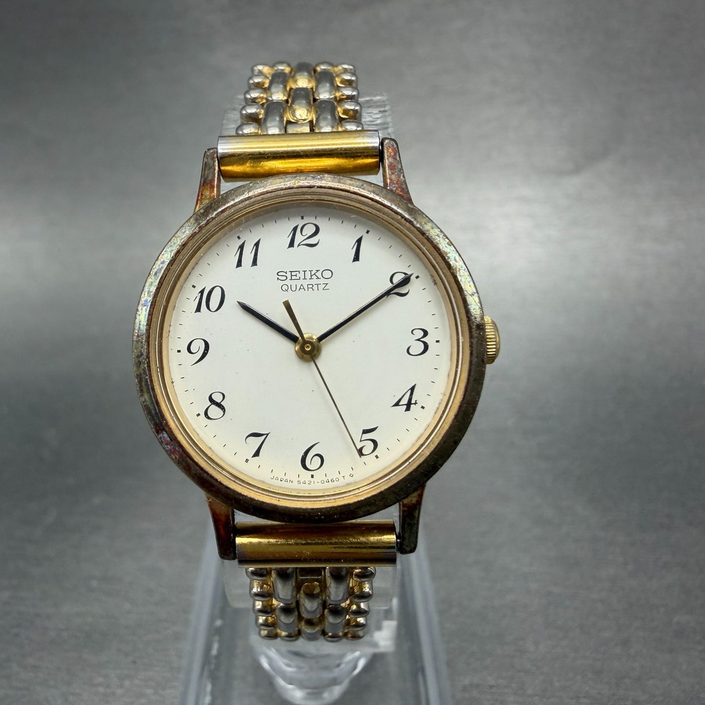 Seiko Watch Women 25mm White Dial Gold Tone Round 5421-0090 New Battery VTG 30