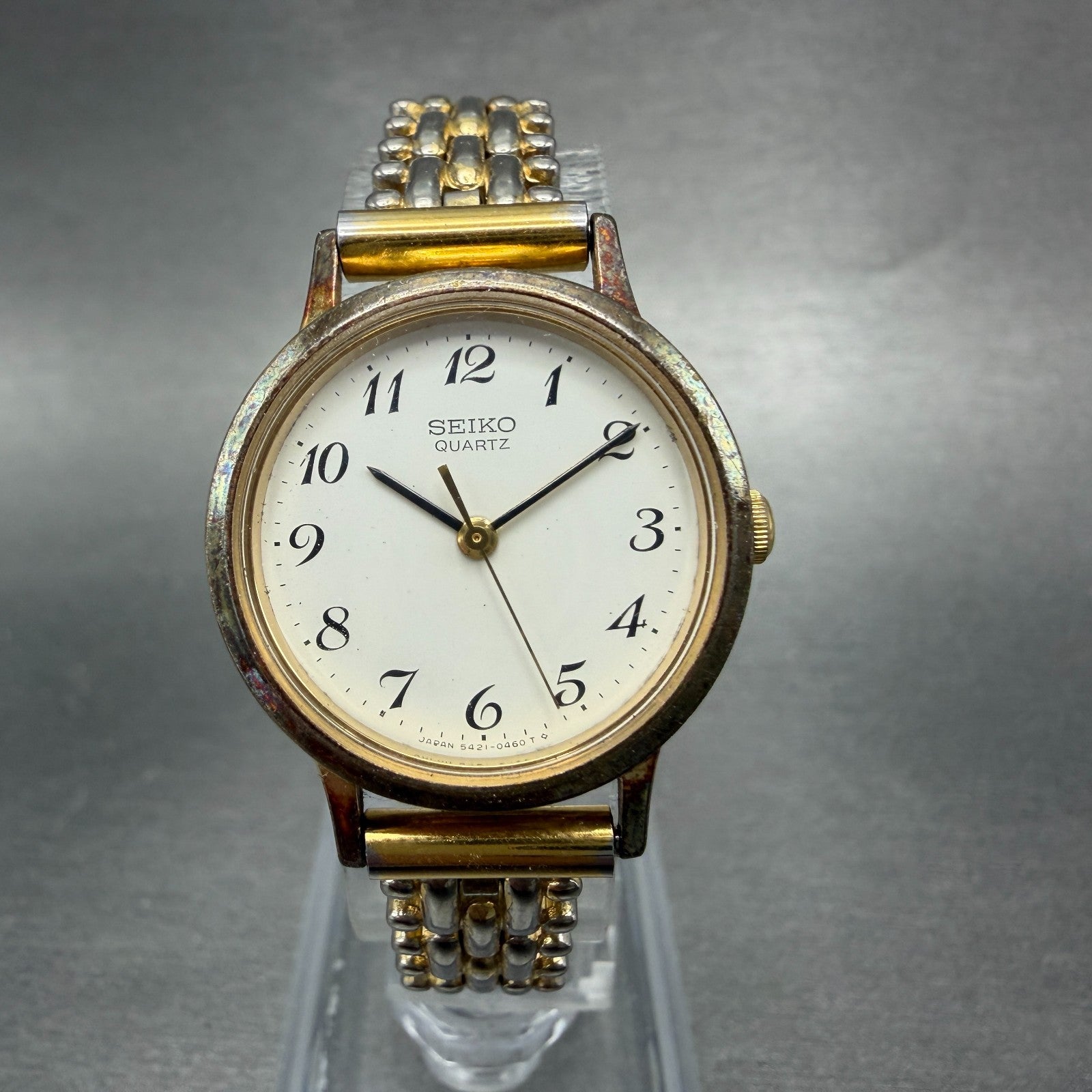 Seiko Watch Women 25mm White Dial Gold Tone Round 5421-0090 New Battery VTG 30
