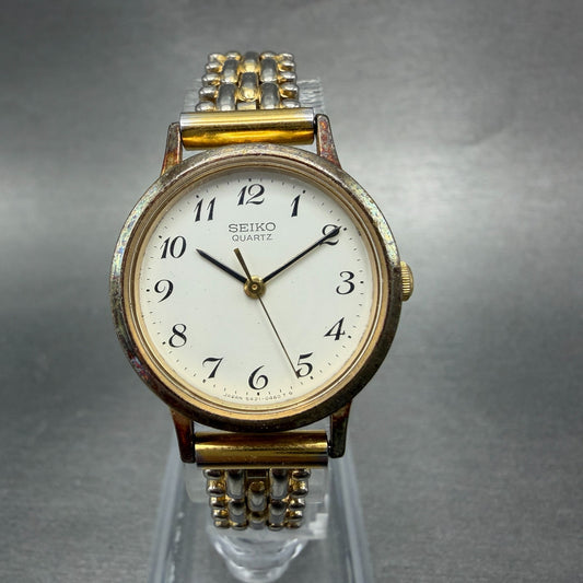 Seiko Watch Women 25mm White Dial Gold Tone Round 5421-0090 New Battery VTG 30