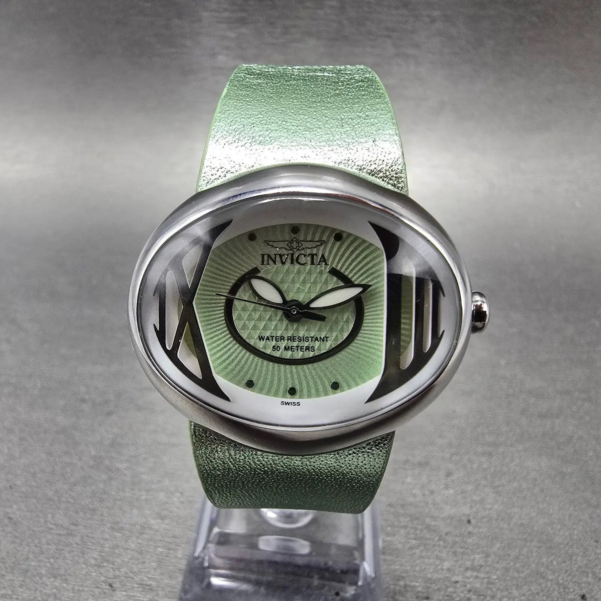 Invicta Watch Women 34mm Green Dial Steel Oval 3208 New Battery Swiss Leather0
