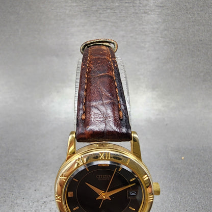 Citizen Watch Women 24mm Black Dial Gold Tone Date 6010K06878 New Battery4