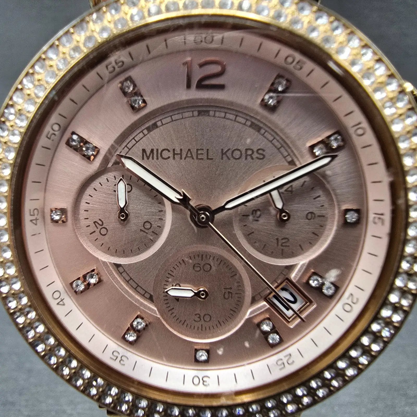 Michael Kors Parker Chronograph Watch Women 39mm Pink Dial Rose Gold Tone NewBat1