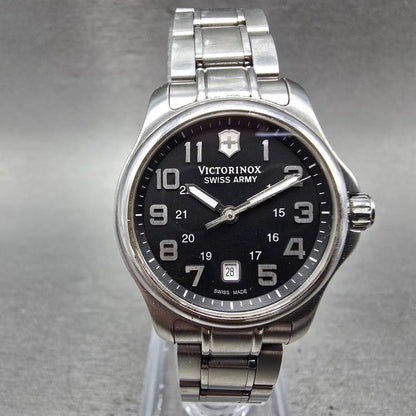 Victorinox Swiss Army Officer Watch Women 28mm Black Dial Steel Date New Battery0