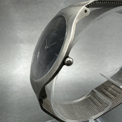 Skagen Watch Men 34mm Gray Dial Titanium Round Mesh Band 233LTTM New Battery2