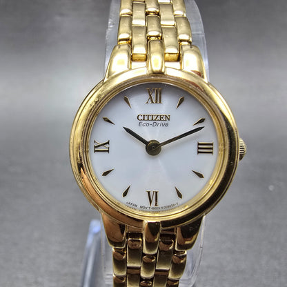 Citizen Eco-Drive Watch Women 21mm White Dial Gold Tone Round B023-K006589 Runs0