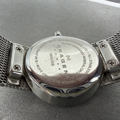 Skagen Watch Women 26mm Black Dial Silver Tone Oval Mesh Band 589SSSB New Batt9