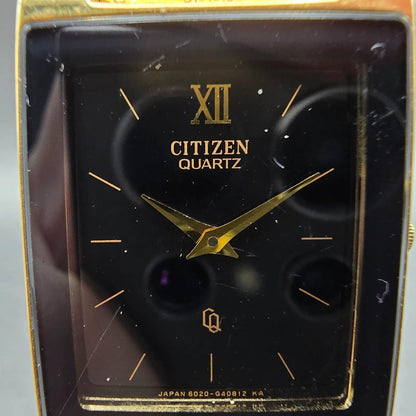 Citizen Tank Watch Men 25mm Black Dial Gold Tone Rectangle 1020-H14231 JP PARTS2