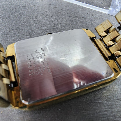 Seiko Tank Watch Men 27mm Black Dial Gold Tone Date 7n295b29 New Battery9