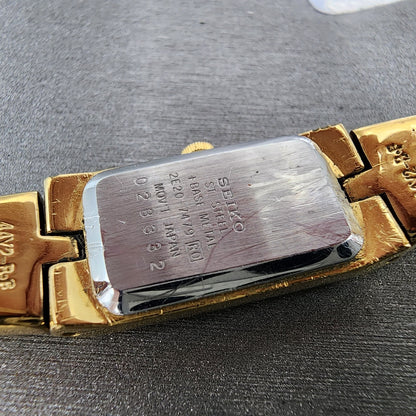 Seiko Tank Watch Women 13mm Champagne Dial Gold Tone 2e207479 New Battery9