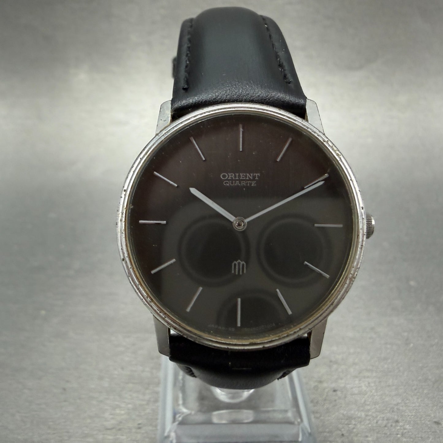 Orient Watch Men 32mm Black Dial Silver Tone Round Y050602-00 New Battery VTG0