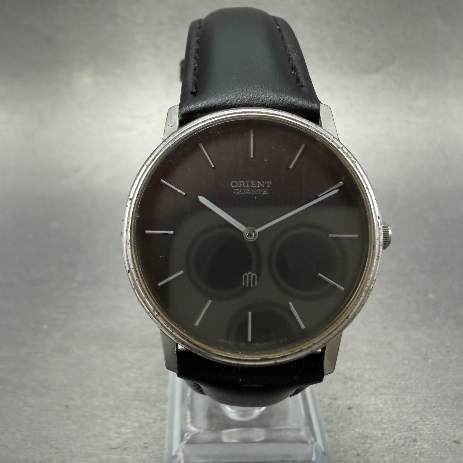 Orient Watch Men 32mm Black Dial Silver Tone Round Y050602-00 New Battery VTG0