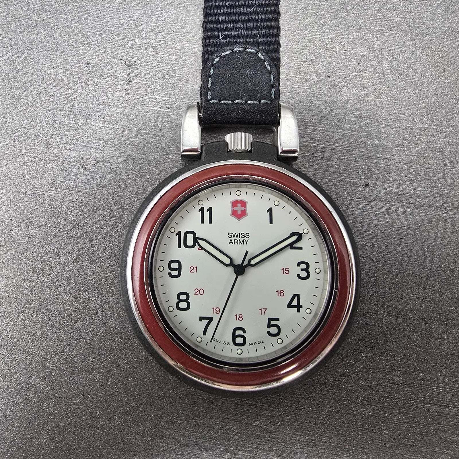 Victorinox Swiss Army Pocket Watch Men 48mm White Dial Black Tone 24723 New Batt1