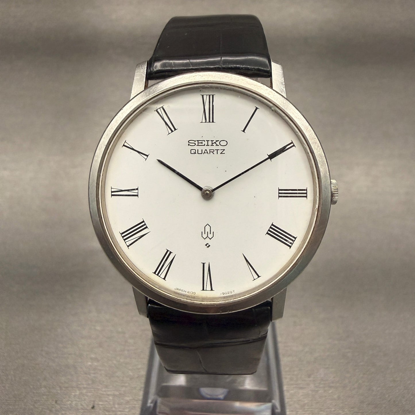 Seiko Watch Men 33mm White Dial Silver Tone Round 4130-9020 New Battery0