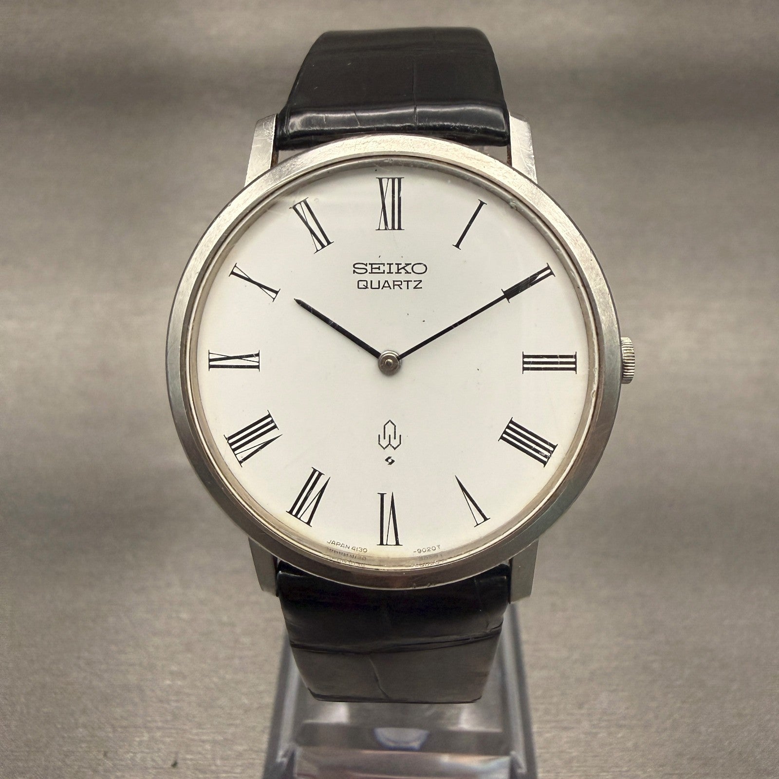Seiko Watch Men 33mm White Dial Silver Tone Round 4130-9020 New Battery0