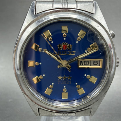 Orient Tri-Star Watch Men 36mm Blue Dial Steel Daydate Automatic Runs Crystal1