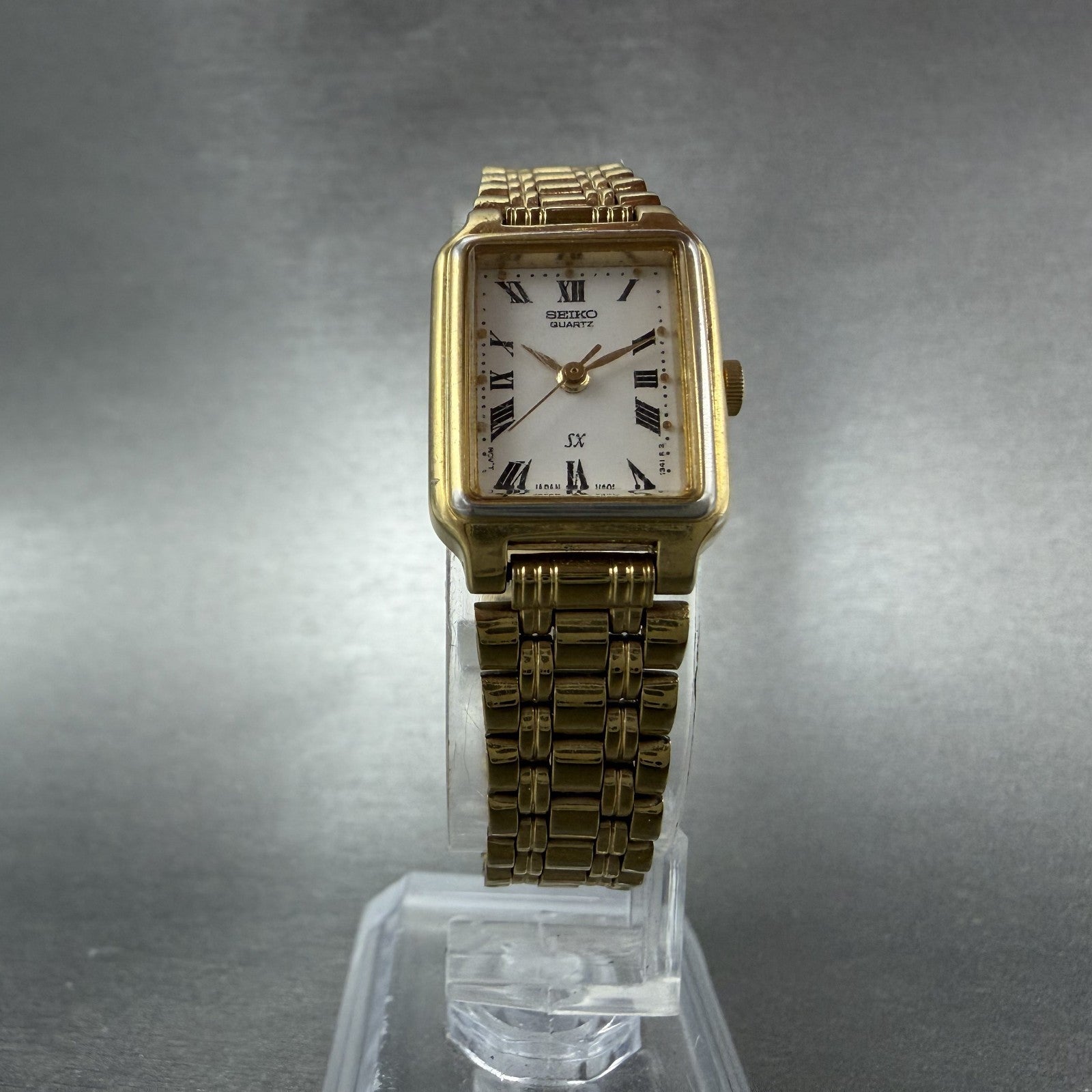 Seiko SX Tank Watch Women 17mm White Dial Gold Tone V401-5121 New Battery5