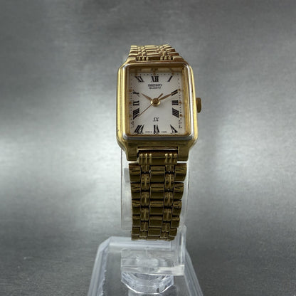 Seiko SX Tank Watch Women 17mm White Dial Gold Tone V401-5121 New Battery5