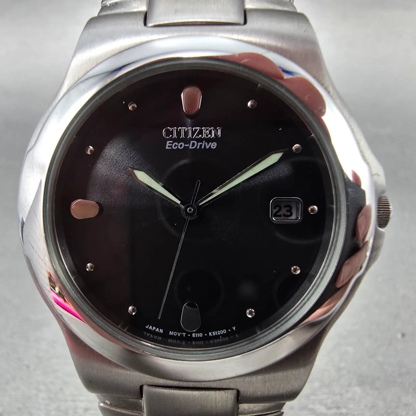 Citizen Eco-Drive Watch Men 36mm Black Dial Silver Tone Date E111-K16750 Runs1