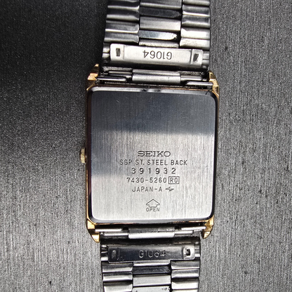 Seiko Tank Watch Men 26mm Black Dial Gold Tone Rectangle 7430-5260 New Battery10