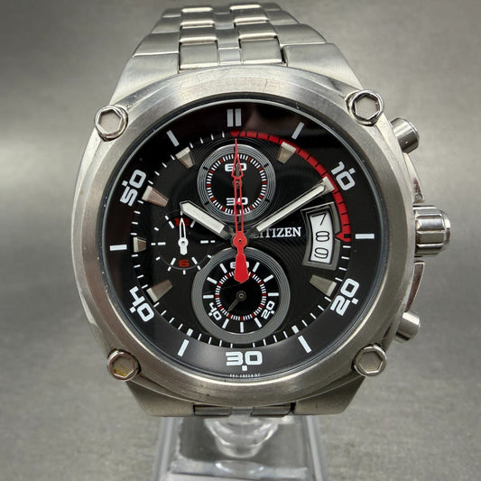 Citizen Chronograph Watch Men 44mm Black Dial Steel Date Round 0510 New battery0