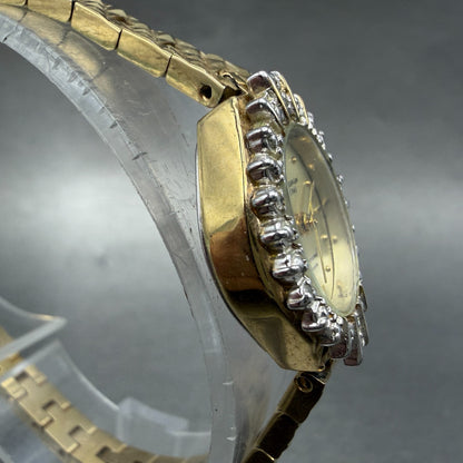 Jules Jurgenson Watch Women 18mm Champagne Dial Gold Tone Gem Stones New Battery3