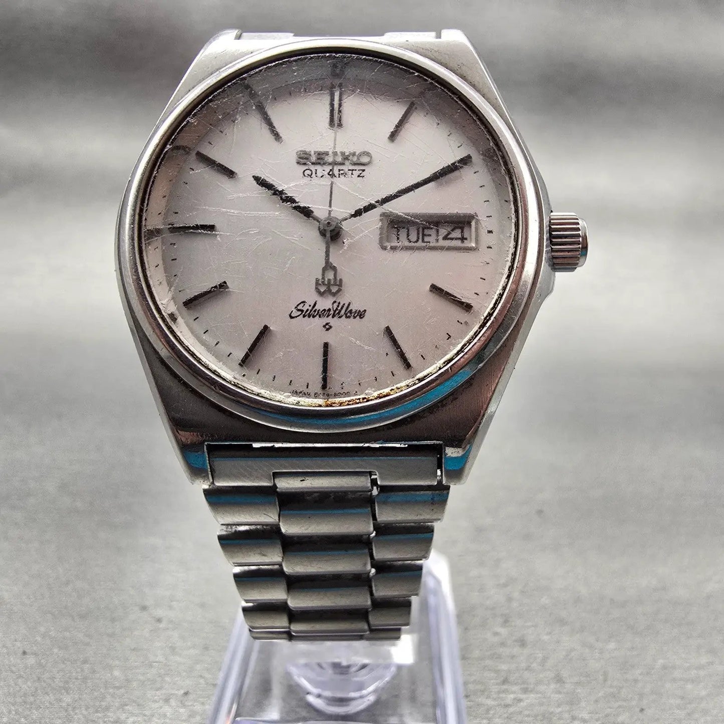 Seiko SilverWave Watch Men 36mm Silver Dial Silver Tone Daydate 8229-8000 NewBat5