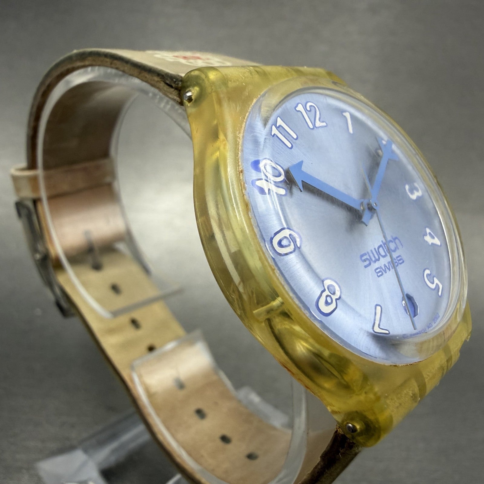 Swatch Cold Kiss Watch Men 34mm Blue Dual Clear Tone Date Round GE401 New Batter2