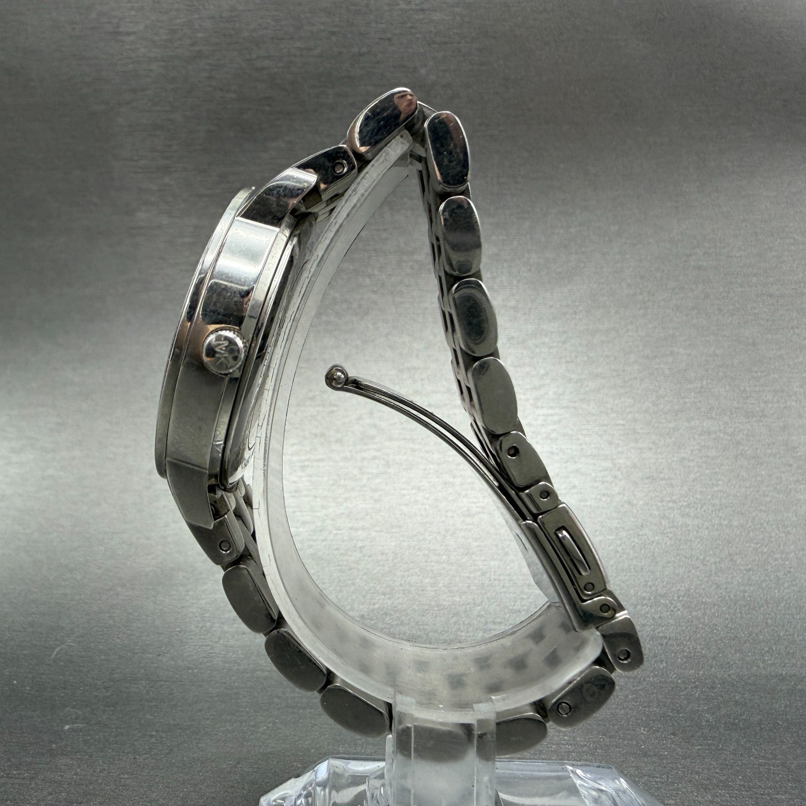 Michael Blake Watch Women 35mm Silver Dial Silver Tone Crystals MK3458 NewBatt6