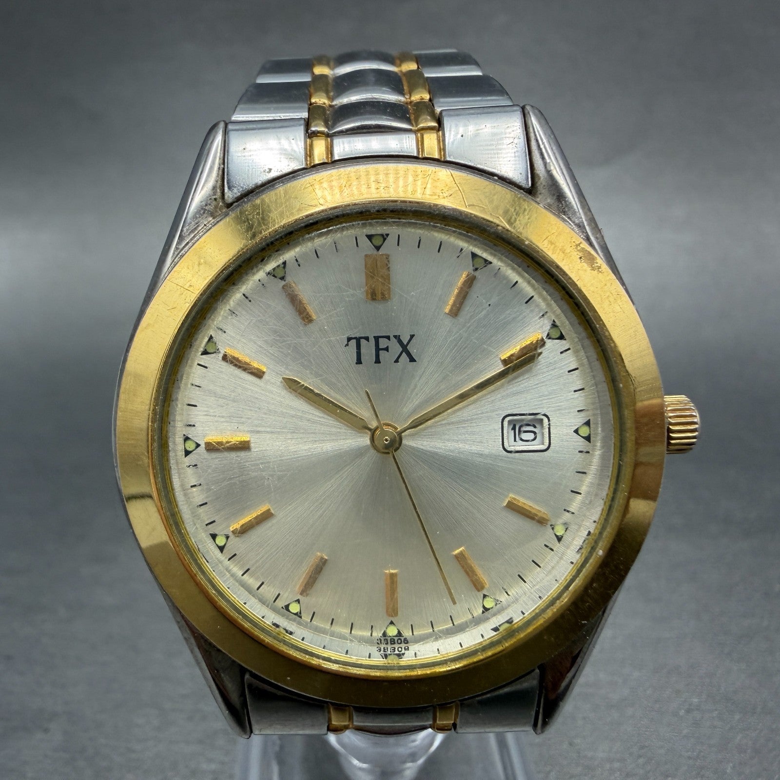 Bulova TFX Watch Men 37mm Champagne Dial Two Tone Date Round 38B08 New Battery0