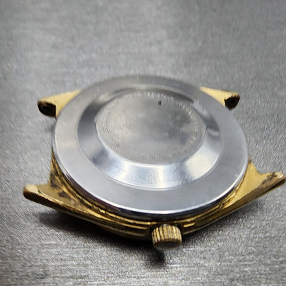 VTG Caravelle Watch Men 35mm White Dial Gold Tone Daydate Round PARTS