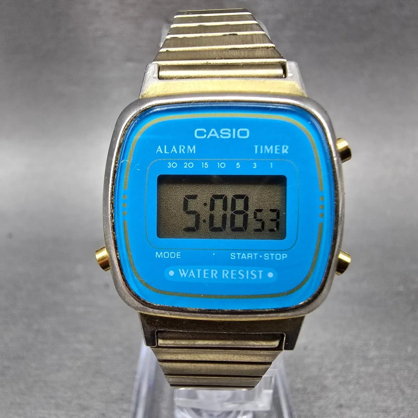 Casio LA670W Watch Women 25mm Blue Dial Gold Digital Alarm Chronograph NewBat0