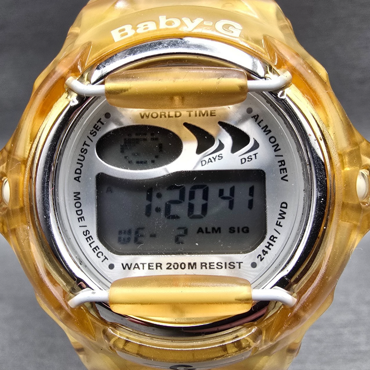 Casio Baby-G BG-169A Watch Women 43mm Silver Dial Yellow Chrono Alarm New Batt L1