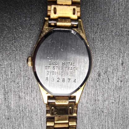 Seiko Watch Women 17mm Black Dial Gold Tone Oval 2Y01-5C89 New Battery Vintage10