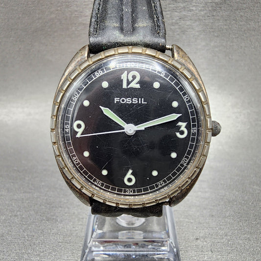 Fossil Watch Men 35mm Black Dial Silver Tone Round VT-2420 New Battery