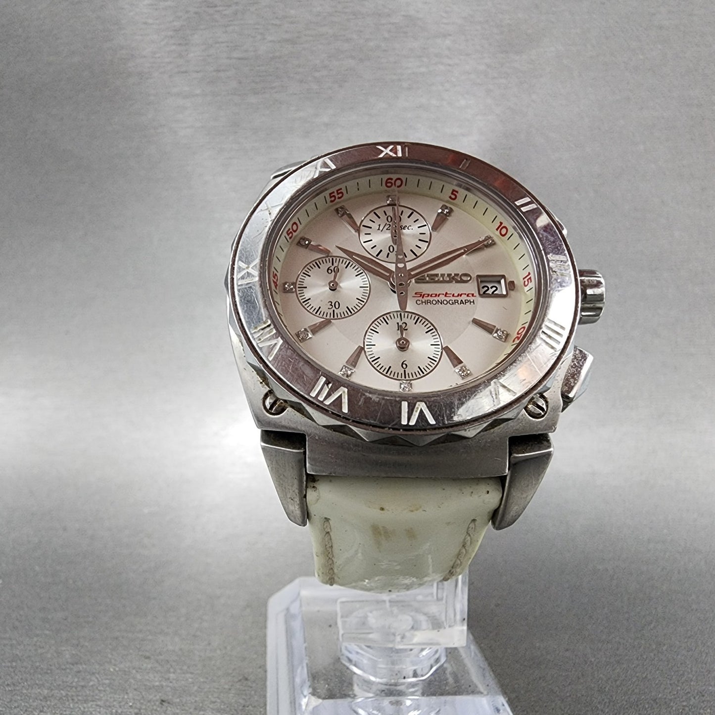 Seiko Sportura Chronograph Watch Unisex 38mm White Dial Steel 7t920ka0 New Batt5