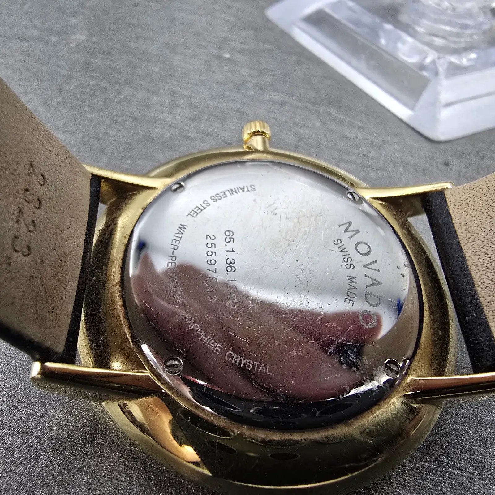 Movado Modern 47 Watch Men 40mm Black Dial Gold Tone Round 0607503 New Battery10