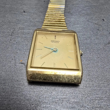Seiko Tank Watch Men 25mm Champagne Dial Gold Tone Rectangle 6530-5420 PARTS VTG3
