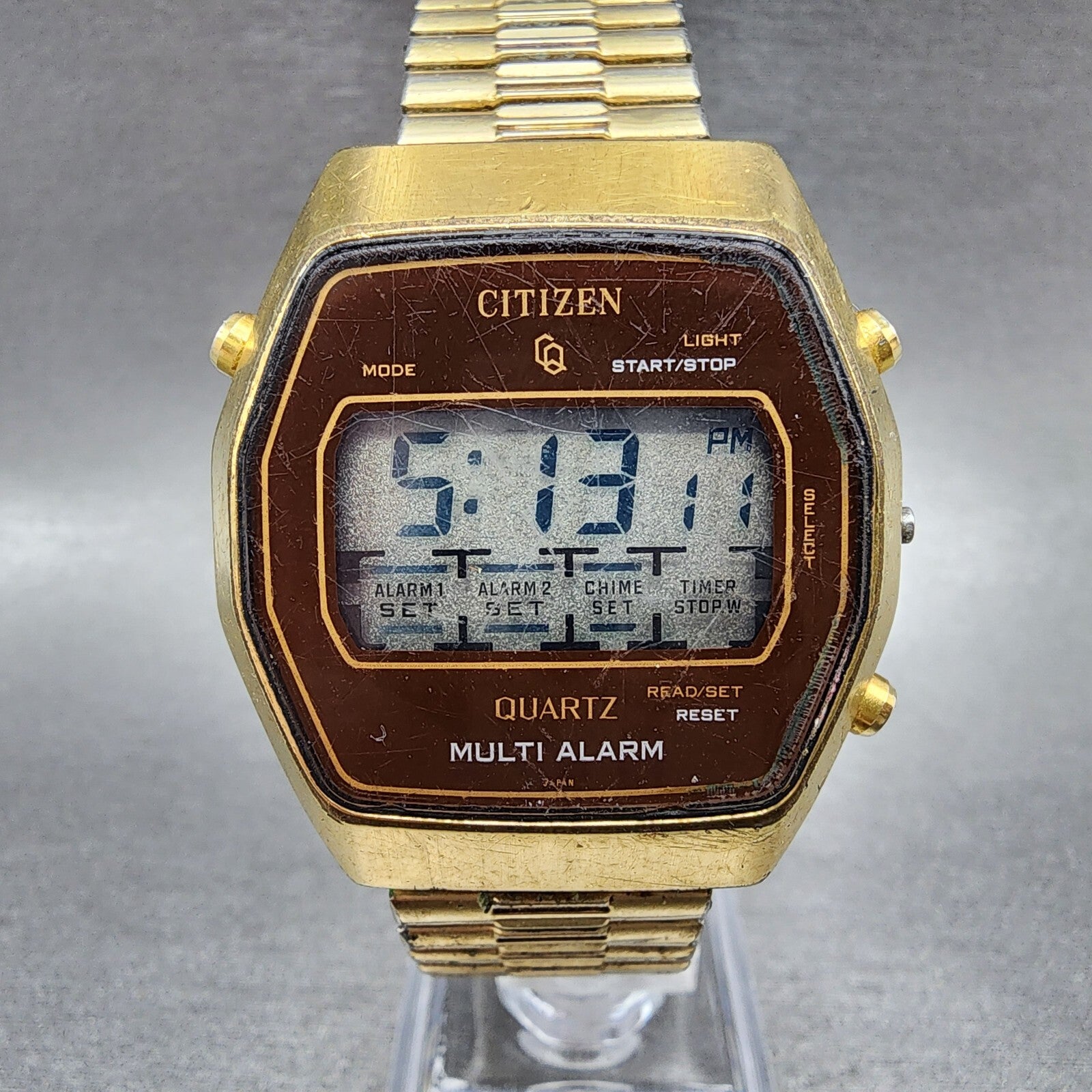 VTG Citizen CQ Digital Watch Men 36mm Alarm Chrono Gold Tone 4097653 New Batt0