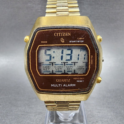 VTG Citizen CQ Digital Watch Men 36mm Alarm Chrono Gold Tone 4097653 New Batt0