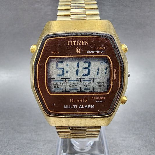 VTG Citizen CQ Digital Watch Men 36mm Alarm Chrono Gold Tone 4097653 New Batt0