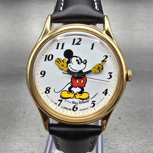Lorus Mickey Mouse Watch Men 31mm White Dial Gold Tone Round V515-8000 New Batt0