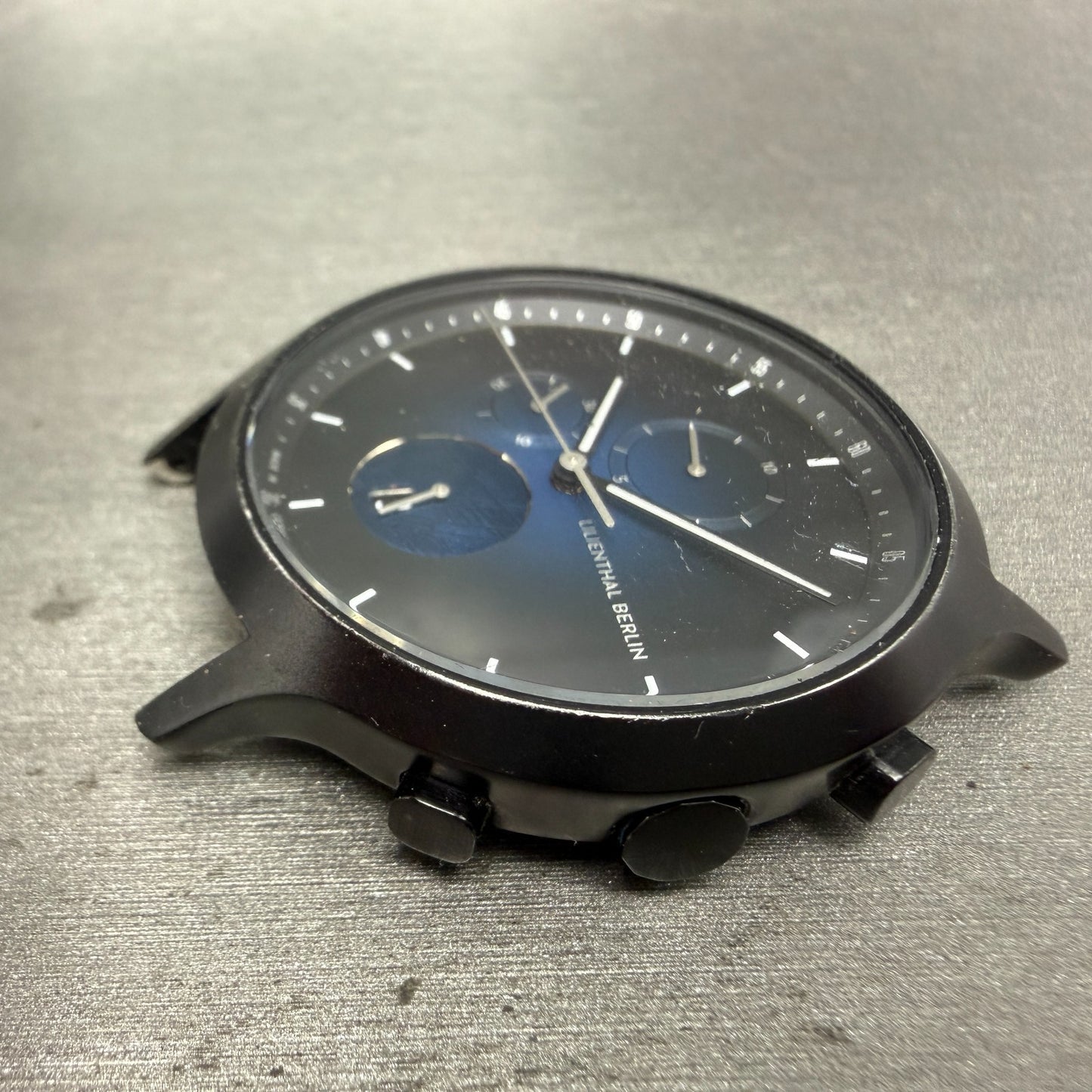 Lilienthal Berlin Chronograph Watch Men 42mm Black Dial Black Meteorite PARTS6